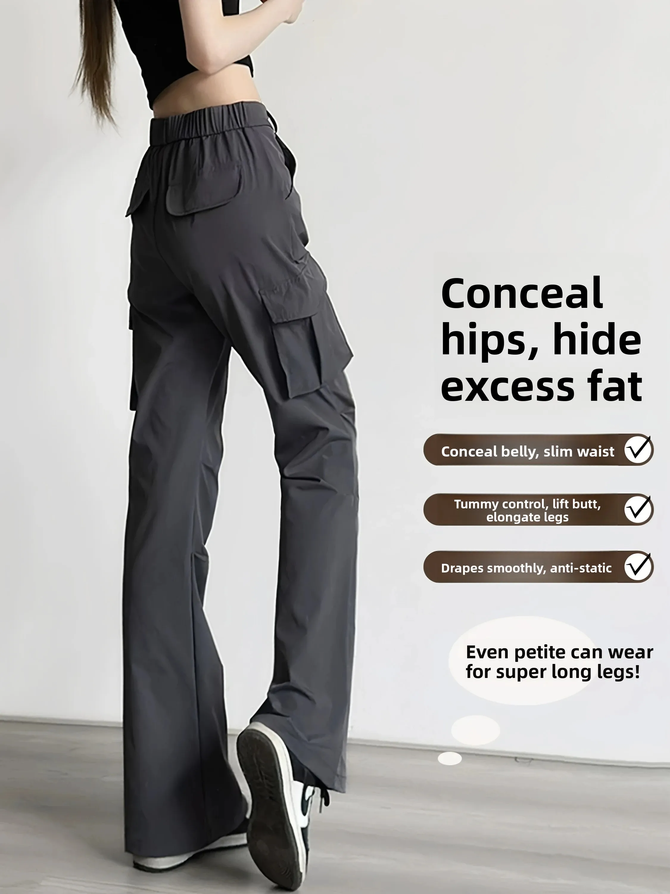 American Style Bell Bottom Work Pants Women Summer 2026 New Narrow Cool Style Small Size Ice Silk Quick Dry Flared Pants