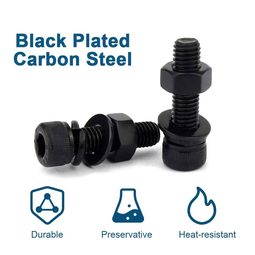 Hex Socket Cap Screw Set M2 M3 M4 M5 M6 M8 M10 12.9 Grade Carbon Steel Allen Cap Head Bolt Screws Sets with Washer and Nut