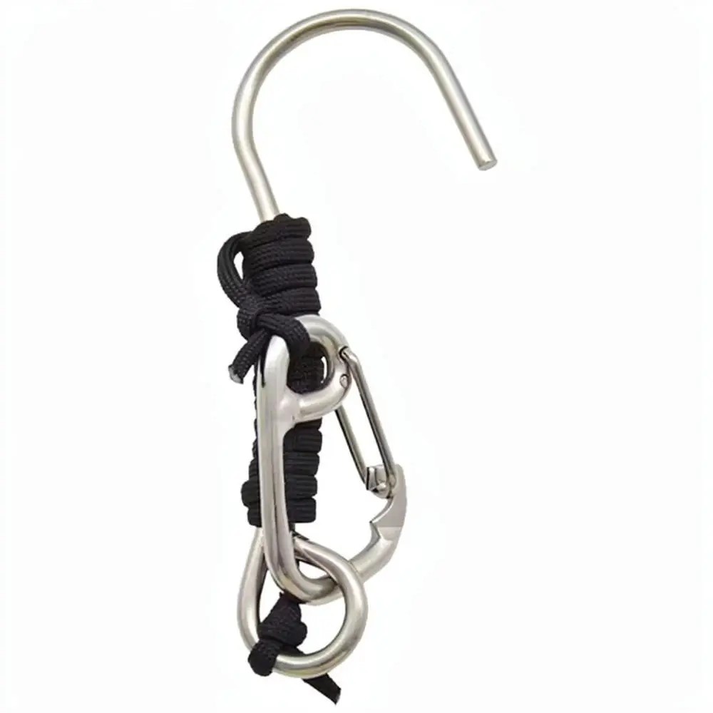Stainless Steel Scuba Reef Hook With Coil Lanyard For Divemiao Professional Diving Underwater Safety Stability Accessory