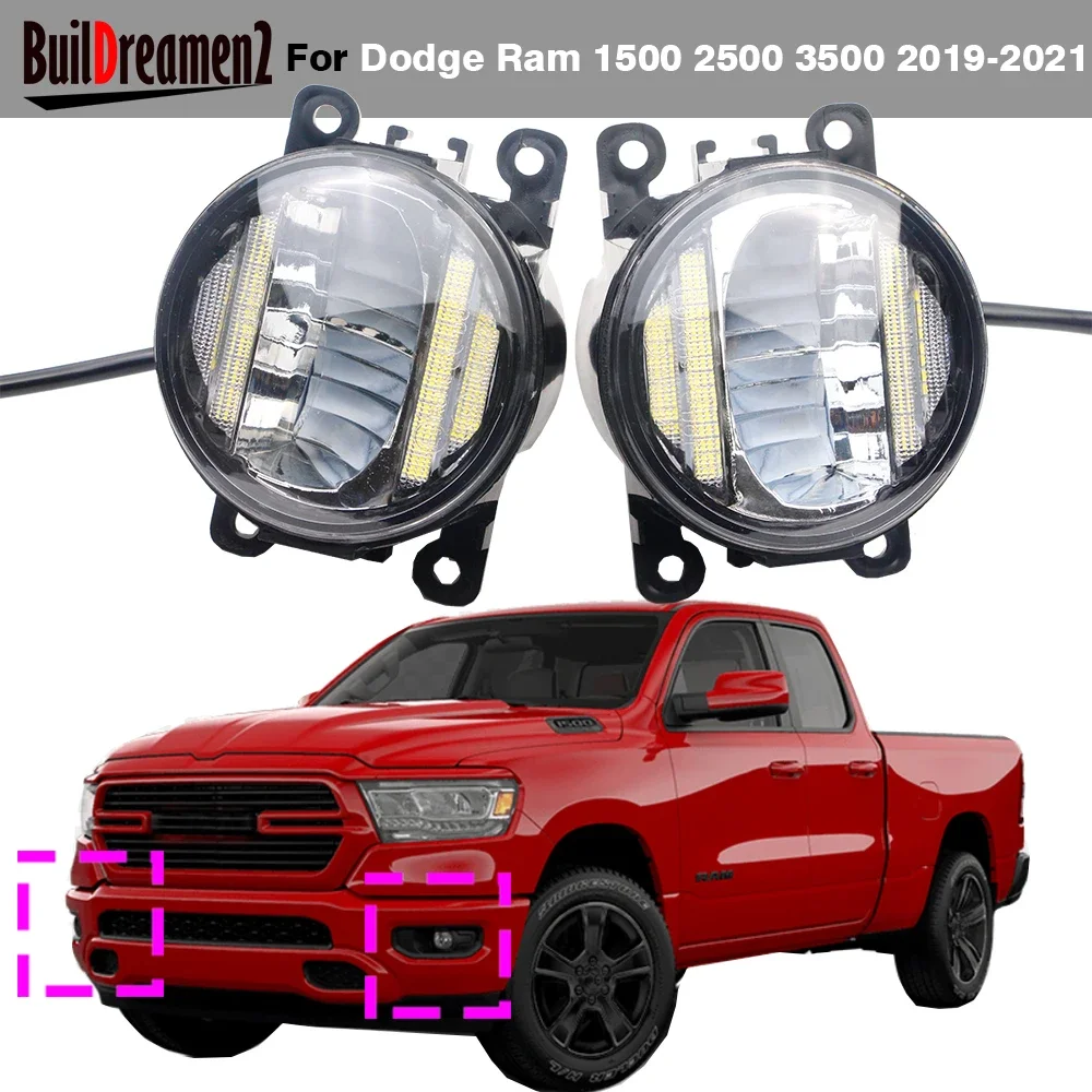 2 Pieces 30W H11 LED Fog Light Assembly DRL Truck Front Fog Lamp Daylight For Dodge Ram 1500 2500 3500 Pickup 2019 2020 2021