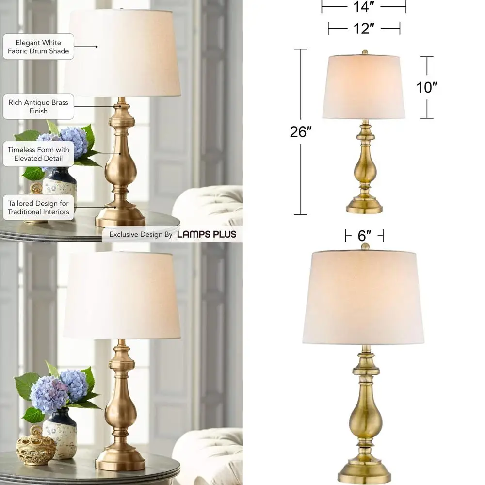 

Традиционная настольная лампа-подсвечник из антикварной латуни (26 см) с белым абажуром из ткани цвета тан, для домашнего декора и жилых помещений