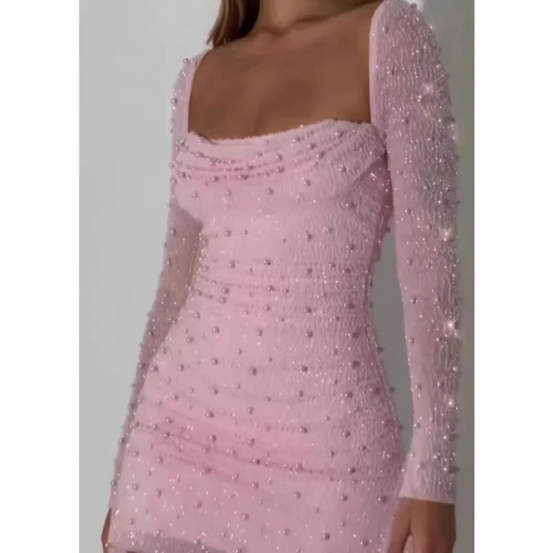 

Вечернее женское облегающее платье с дизайном из бисера 2025 года