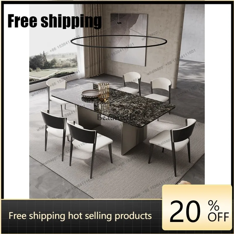 HJ Platinum diamond luxury stone dining table Italian light luxury high sense natural marble rectangular dining table
