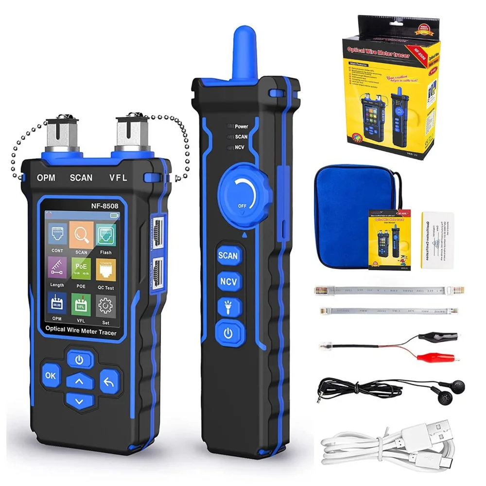 ZHOUCE NF-8508 Cable Tracker with LCD Display Network Tool Wiremap Tester PoE Checker Optical Power Meter for Length Measurement