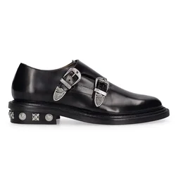 Black Genuine Leather Shoes Metal Belt Buckle Loafers Men Fashion Cool Business Formal Shoes Breathable Low Heeled Male Shoes