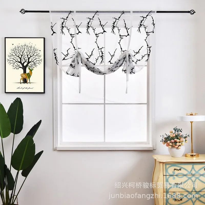 Nordic tree branch embroidered lifting Roman curtain screen best-selling model