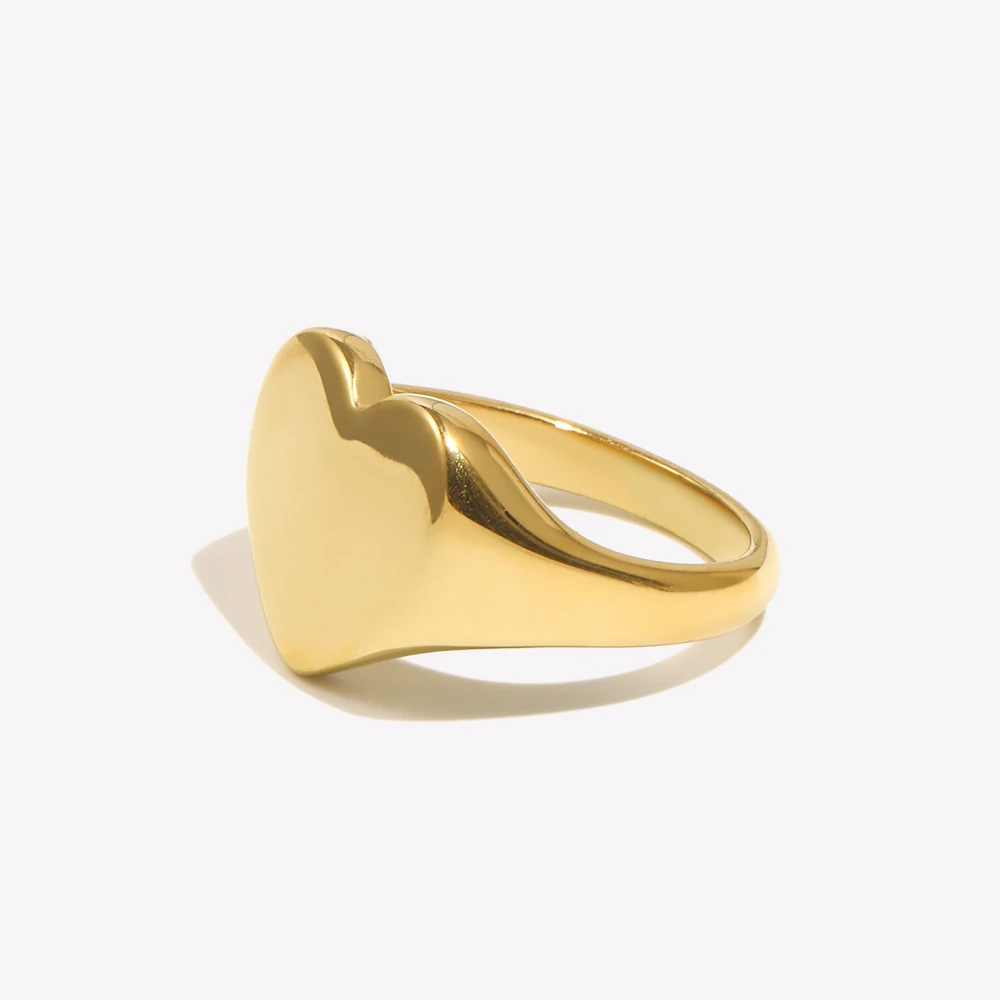 E.B.belle Stainless Steel Fine Polished Wide Large Heart Finger Rings Stainless Steel Hypoallergenic Rings For Female Jewellery
