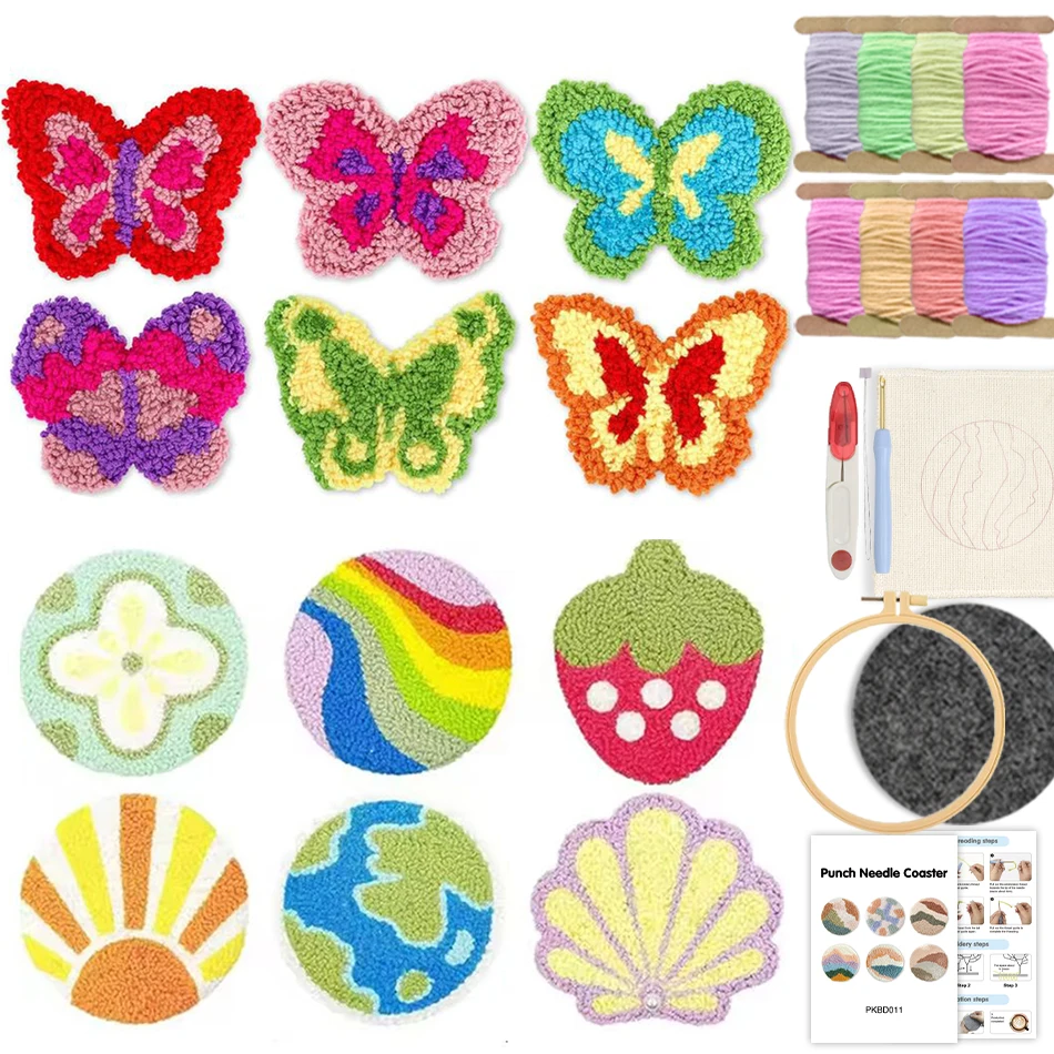 

6PCS Punch Needle Coaster Kit for Adult Beginner Non Slip Craft Punch Needle Coasters Kit Easy Diy Embroidery Set Gift ﻿