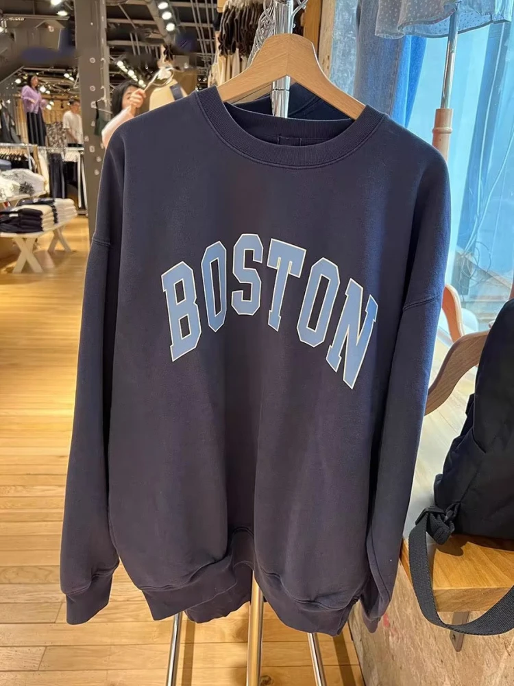 

Casual Women BOSTON Printed Sweatshirts 2023 Fall Fashion O Neck Long Sleeves Sweatshirts Female Loose Pullovers