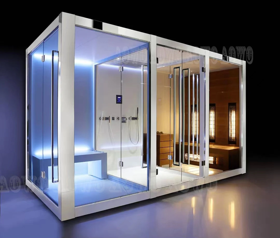 ساونا البخار بالأشعة تحت الحمراء تصميم نوبل للتحكم في واي فاي دش بارد وساخن محرك Lingxiao حجم مخصص