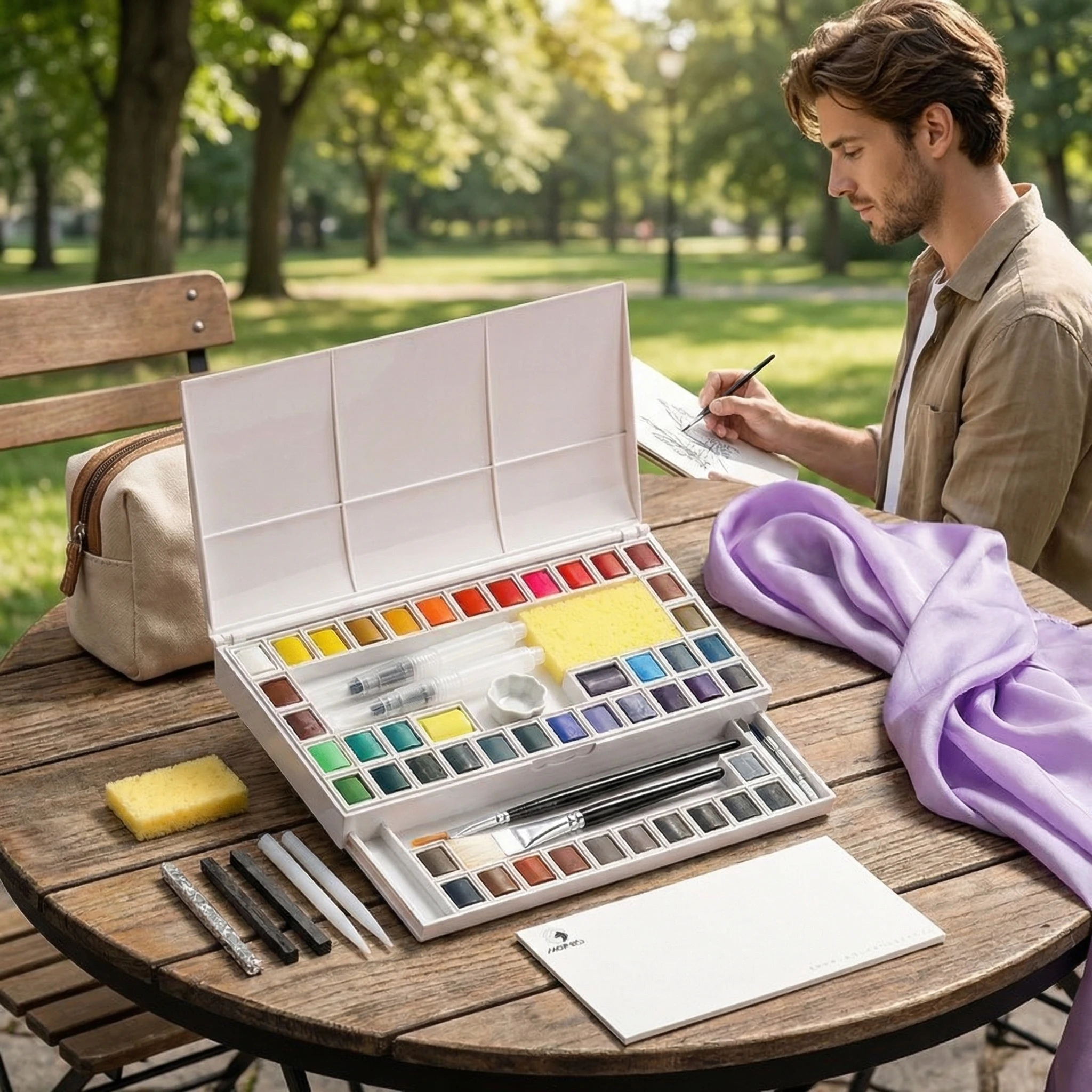 set-di-acquerelli-solidi-marie's-24-48-colori-serie-artistica-tavolozza-portatile-con-strumenti-da-disegno-kit-artistico-da-viaggio