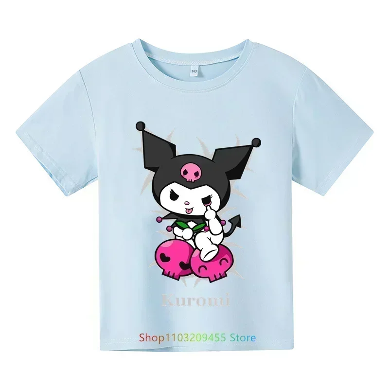 Kids Girls Kuromi Anime Short sleeve Sports T-shirt Kids Spring and Autumn 3-14 years old cartoon casual short sleeve top