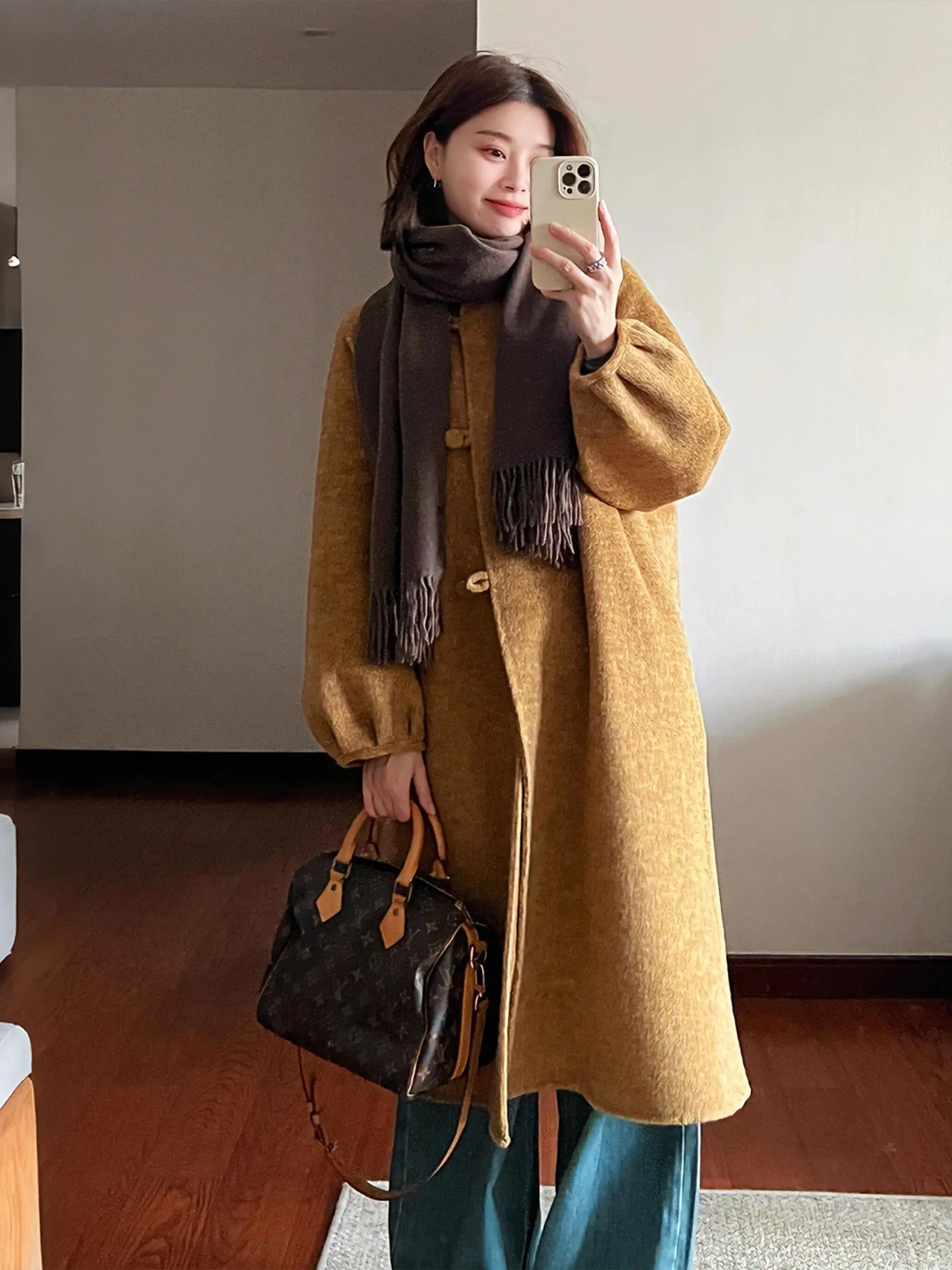 

Retro Winter Long Woolen Coat for Women plus Size Loose Korean Sle Ele Unique Mela Reed Faion Commute Outerwear