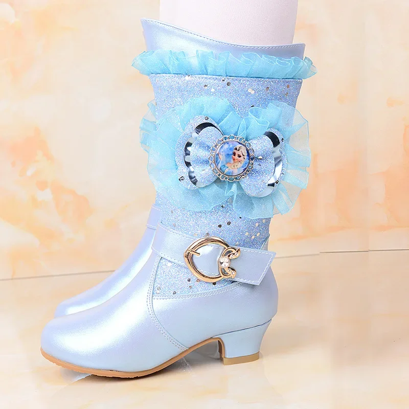 Disney meninas dos desenhos animados bota congelada elsa princesa moda botas sapatos infantis