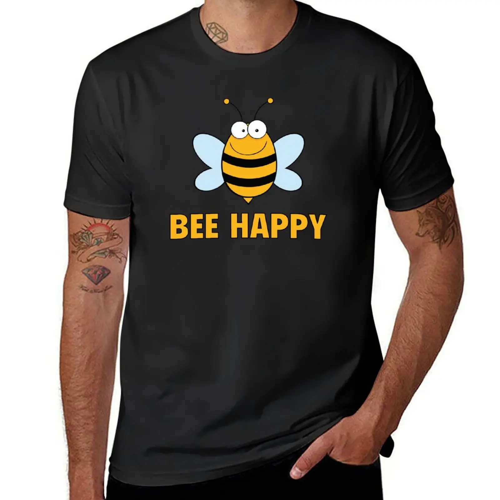 

Bee Happy T-Shirt customs boys animal print blanks men clothing