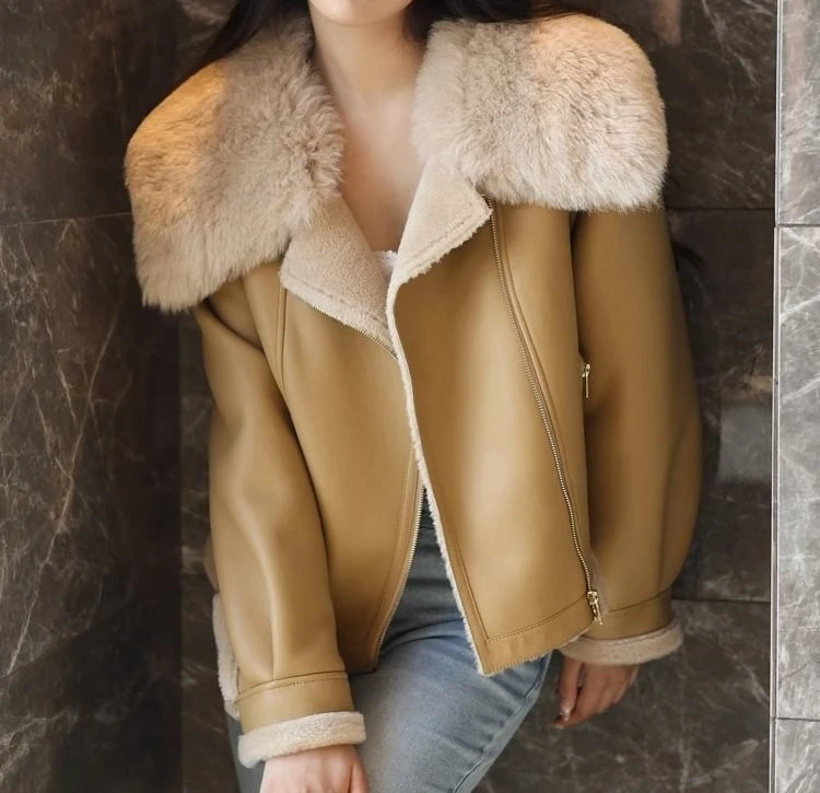 

2025 Winter New Loose Zipper Jacket Women's Short Collar Jackets