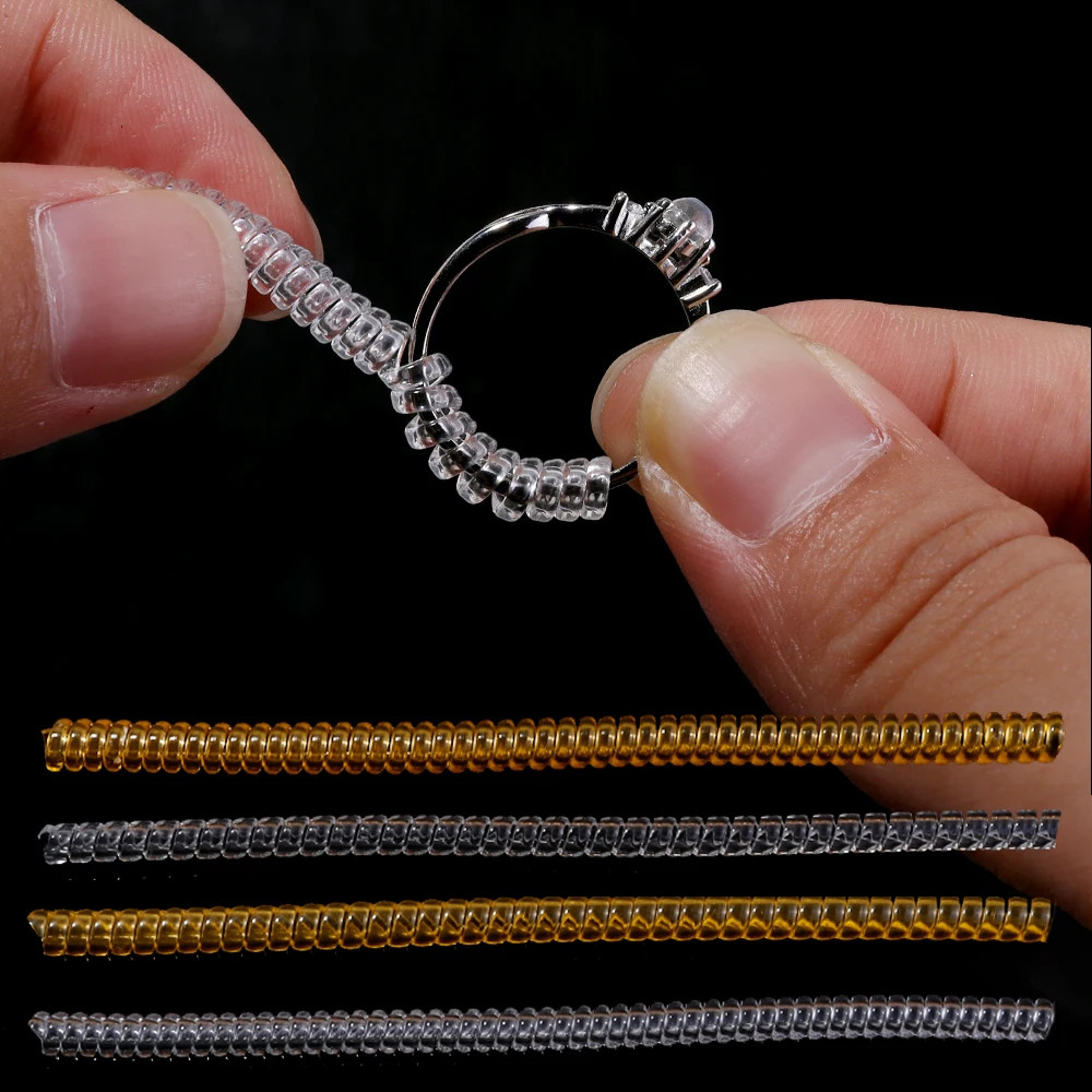 10pcs/lot Transparent&Gold Plastic Spiral Rings Size Adjuster Ring Fixed Reducer Tools Finge Ring Size Resizer Jewelry Guard