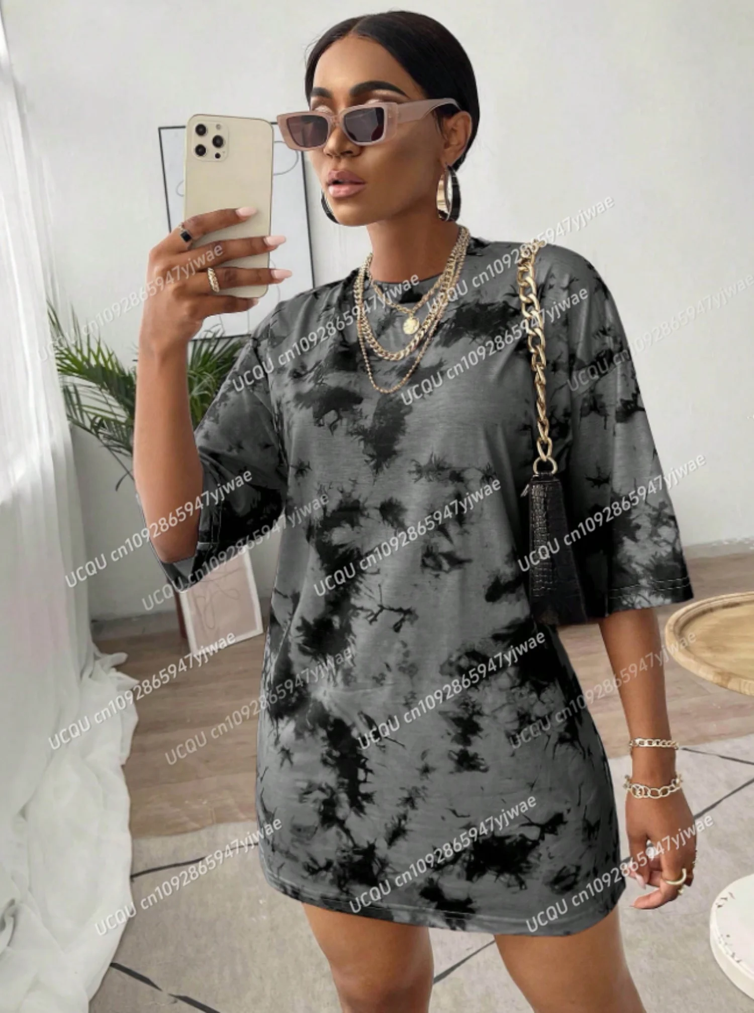 2025 Summer Polyester Women T-Shirt Dress Loose Casual 3D print O-Neck Lady Short Sleeve Pullover Dresses Women Clothing