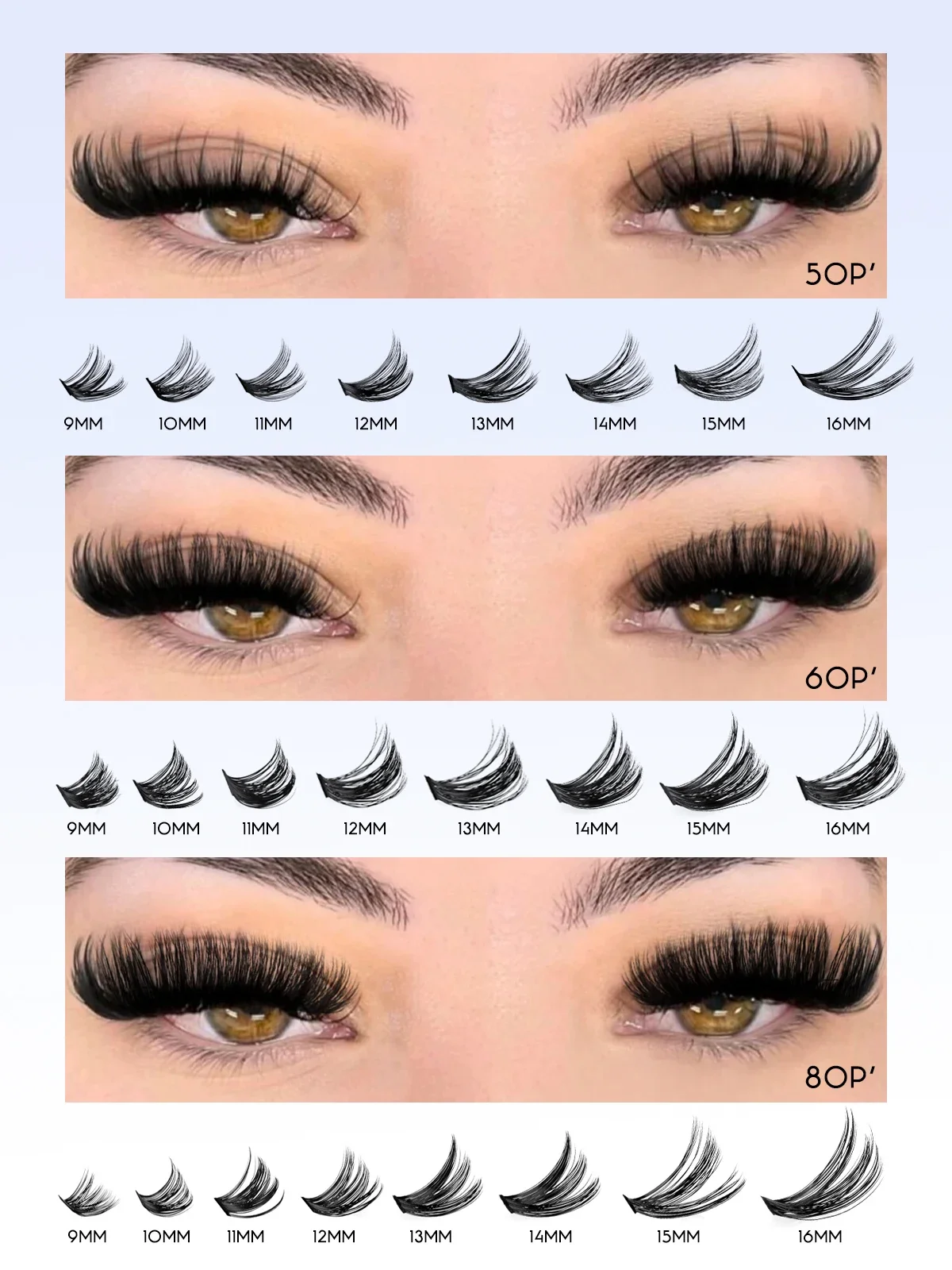 Groinneya kit de clusters de cílios, kit de clusters de cílios de gato, 640 peças com ligação de cílios e selo, extensões de cílios, faça você mesmo em casa