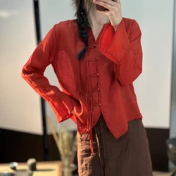 Retro Casual 2024 Women's Summer New Patchwork V-neck Button Fashion Solid Color Loose Minimalist All-match Long Sleeved Shirts