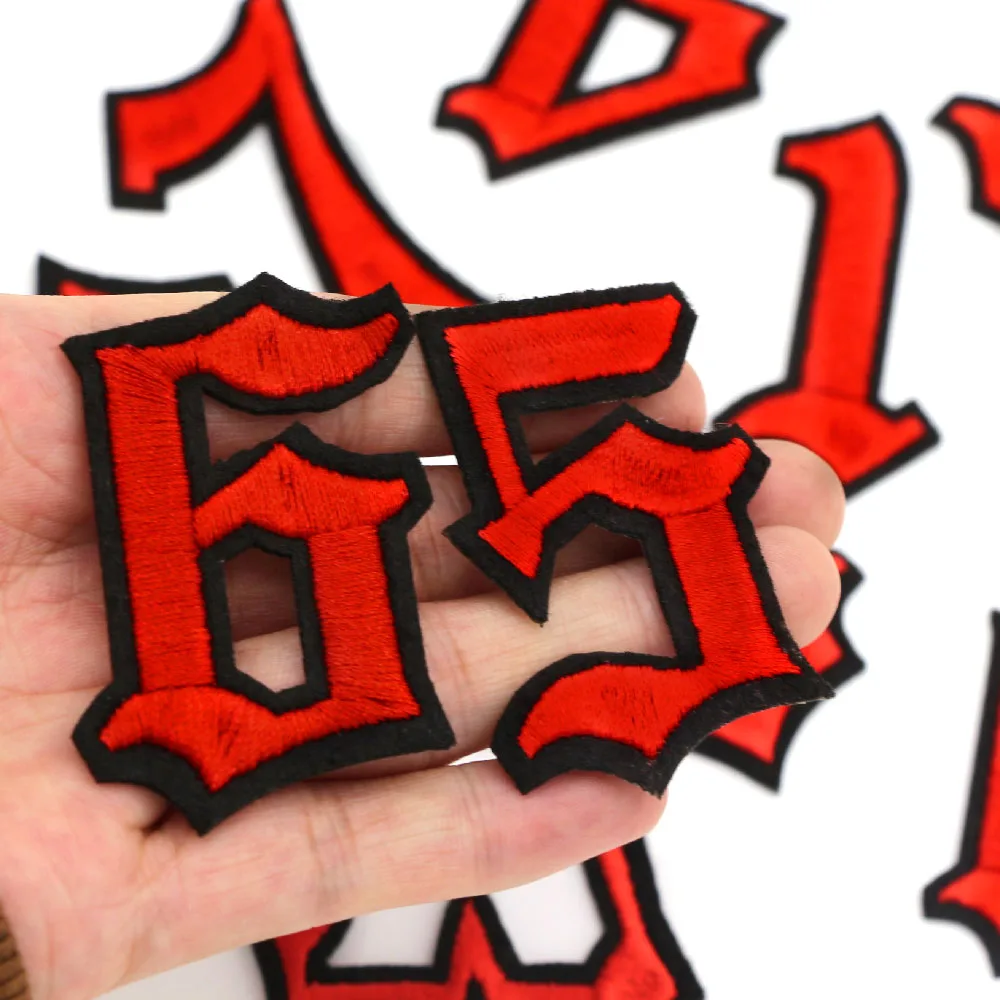 1Pc Red Number Patches Gothic Style Alphabet Embroidery Patches Iron On Patches for Clothes DIY Name Garment Accessories