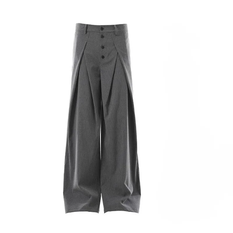 WVGA Spring Autumn New Man Tide Pleated Trendy Design Draped Buttons Straight Suit Pants Niche Chic Casual Streetwear Ins W12700