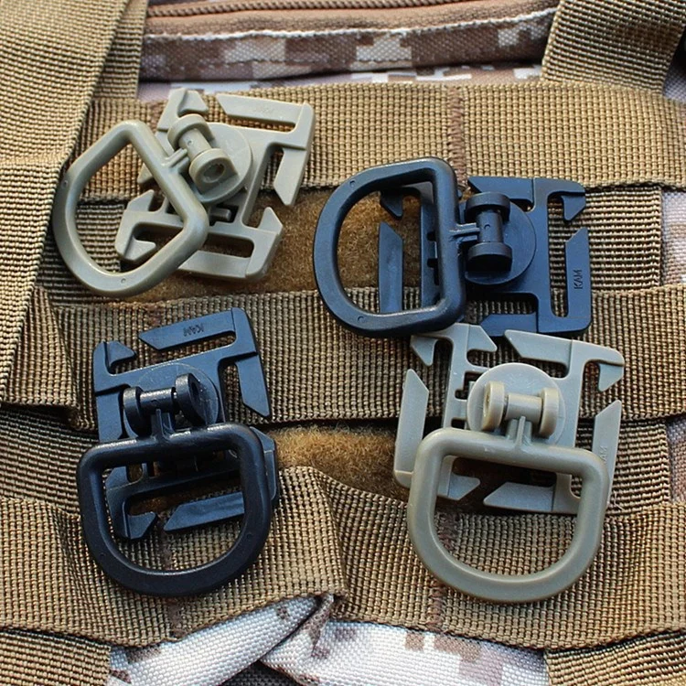 Conjunto de 4 Peças de Clipes D-Ring com Rotação 360°, Acessórios Táticos para Bolsas, para Fixação em Fitas MOLLE de Mochilas, D-Ring Grimloc com Trava