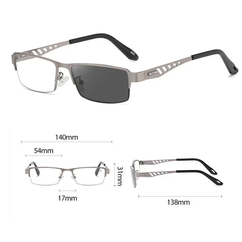 Large Frame Multifocal Glasses Men Square Metal Photochromic Reading Glasses Blue Light Blocking Eye Protection Eyeglasses