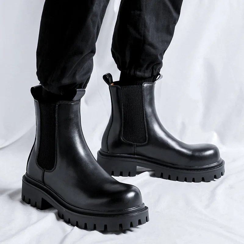 

Мужские модные ботинки «Челси», черная обувь из натуральной кожи, ковбойские ботинки на платформе, вечерние платья для выпускного вечера, красивые короткие botas zapatos