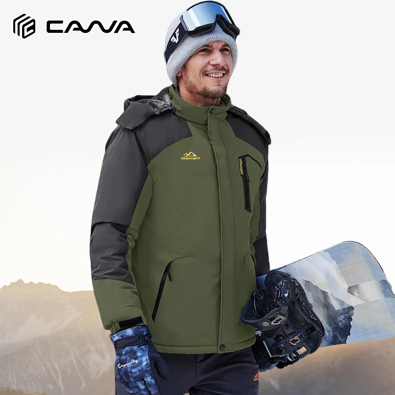 Chaqueta de esquí de invierno para hombre, chaqueta con forro cálido y capucha extraíble, chaqueta de snowboard a prueba de viento, chaqueta impermeable para senderismo al aire libre