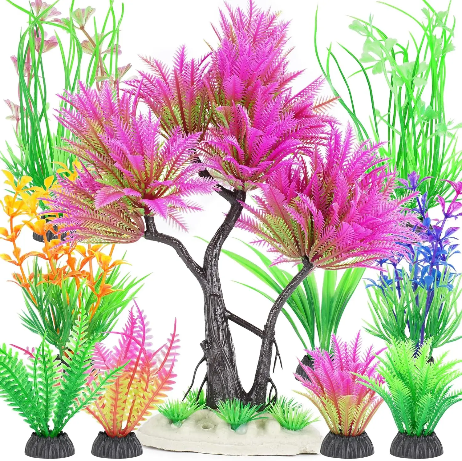 Roze aquariumboom kunstplant 20cm decoratie, plastic aquarium ornamenten, plantenset, visaccessoires