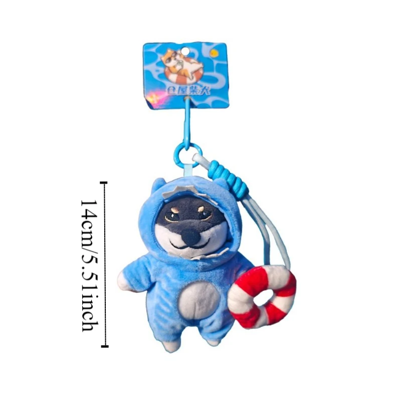 Porte-clés en peluche de chien en coton PP, peluche interactive Shiba Inu, pendentif de sac à dos de chien, dessin animé Ins habillé, poupée en peluche de chien Akita