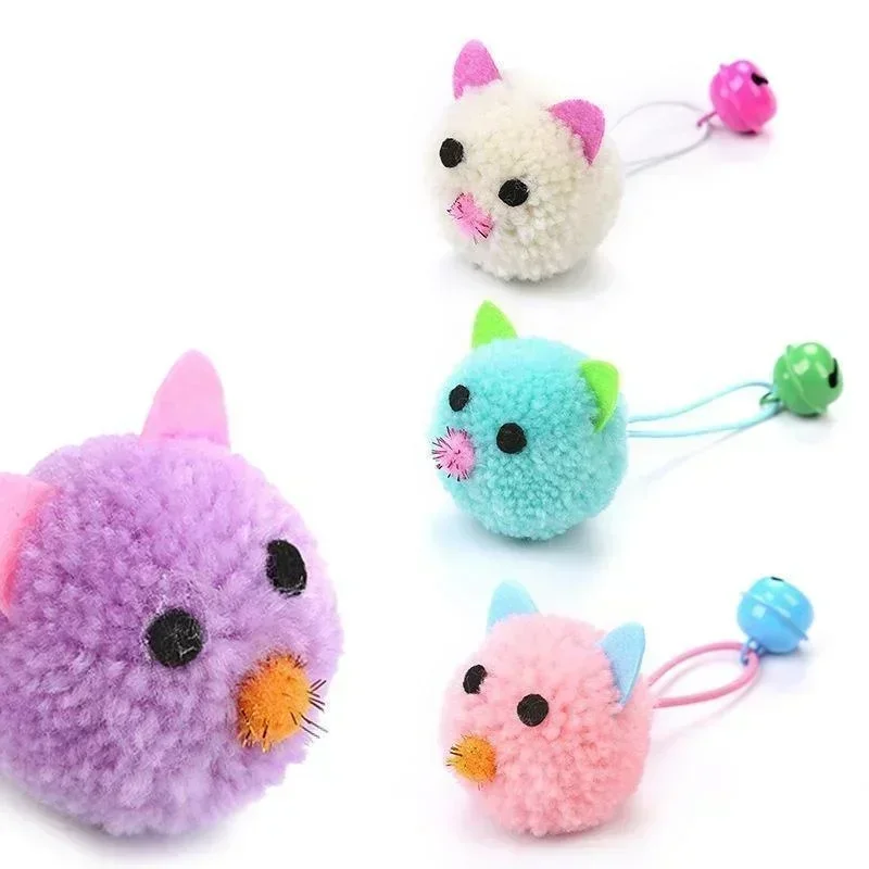 Juguete para gatos de peluche con forma de cabeza de ratón, juguete interactivo con forma de campana, divertido y colorido juguete de peluche para