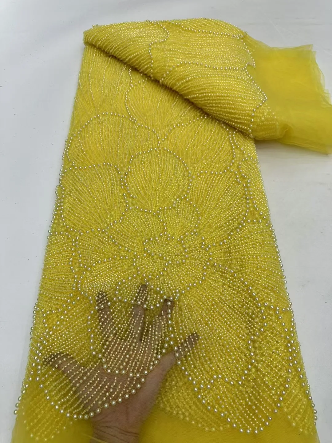 African French Tulle Mesh Beaded Lace Fabric High Quality 2026 Nigerian Mesh Lace Luxury For Women Wedding Dresses  5yards