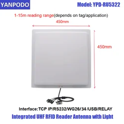 YANPODO Integrated UHF RFID Reader with light Long range1-15m built-in 12dbi Antenna RS232 Relay USB TCP IP for Access Control