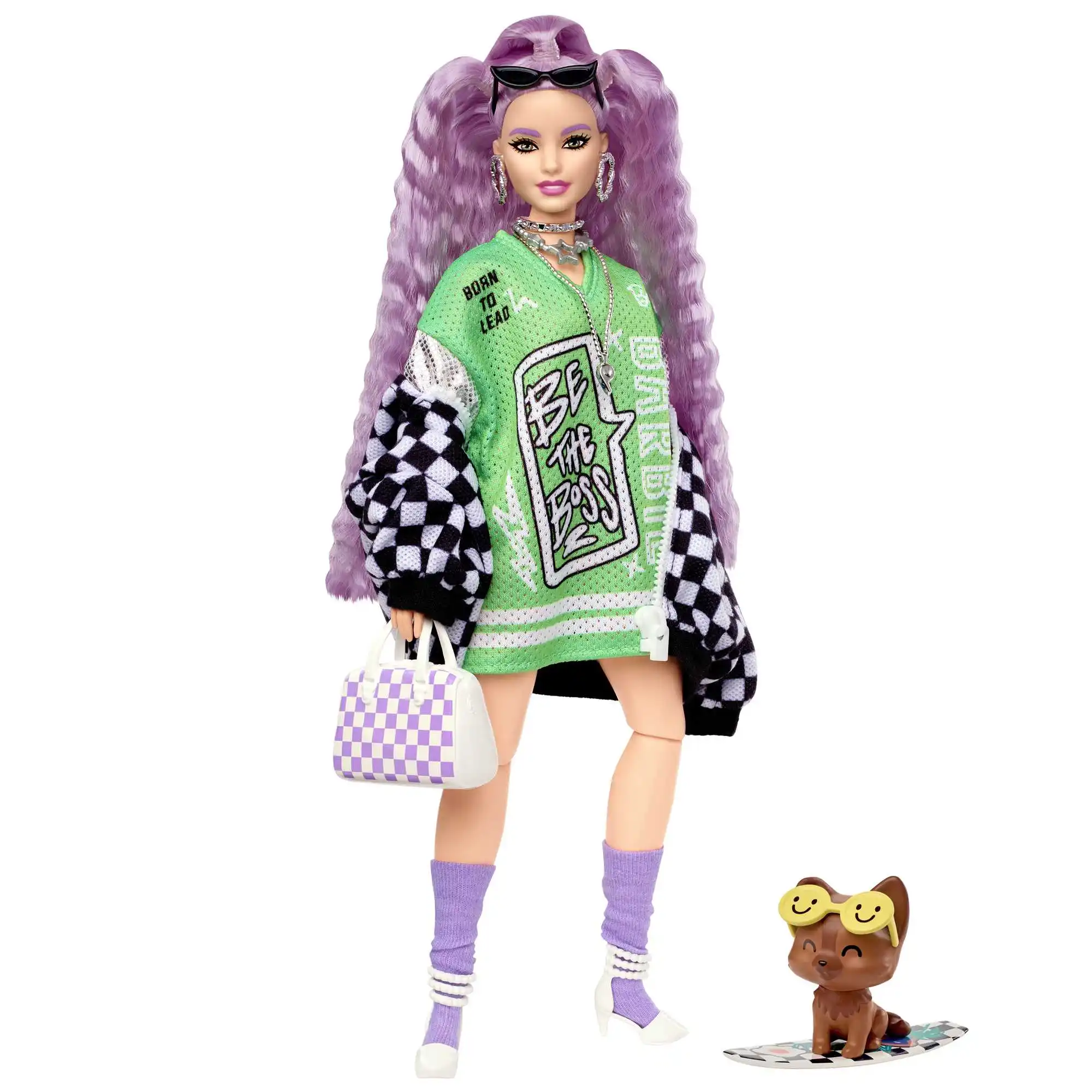 

2022 New 100% Original Barbie Extra Doll Fashion Purple Wavy Hair with Pet Toys for Girls Articulated Joints Christmas Gift