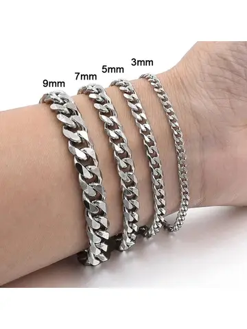 Bracelet chaîne classique en acier inoxydable pour hommes et femmes, chaîne de 3/5/7/9mm de largeur, bijoux cadeau, nouvelle collection