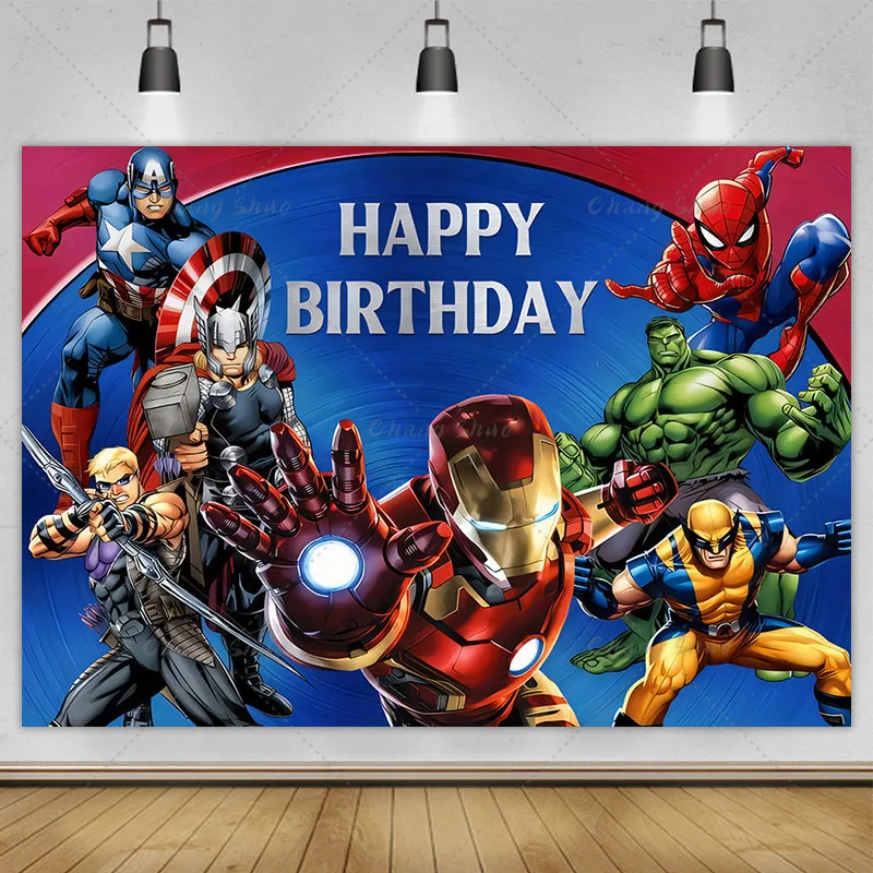 DISNEY Spiderman Iron Man Hulk Banner Photography Backgrounds Vinyl Cloth Party Backgrounds For Kids Birthday Party Decoration