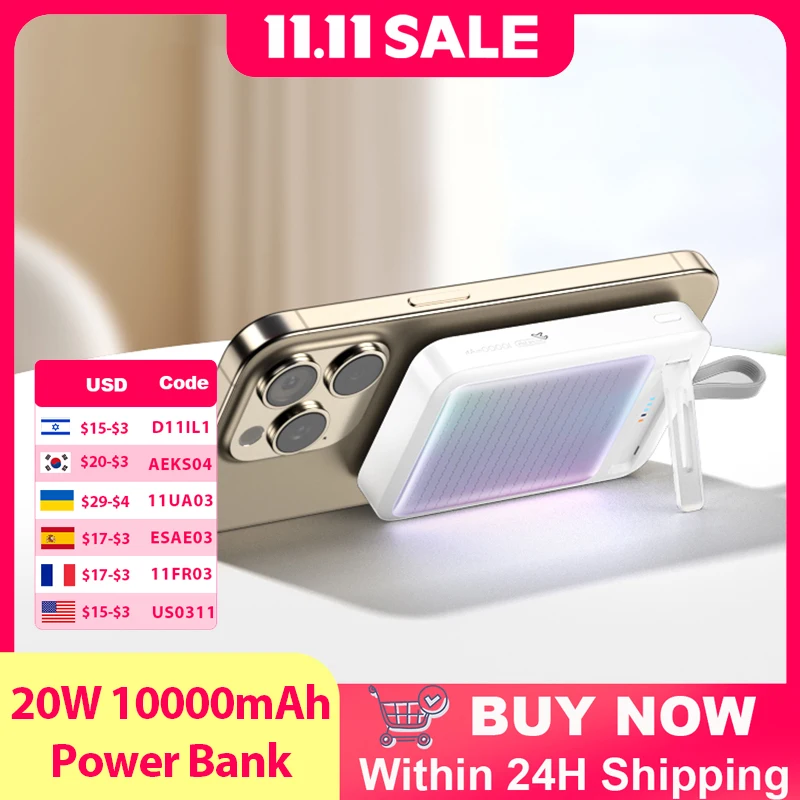 

VYVYLABS 10000mAh Magnetic Power Bank 15W Wireless 20W Wired Charging with Stand Portable Powerbank for iPhone 17 Samsung