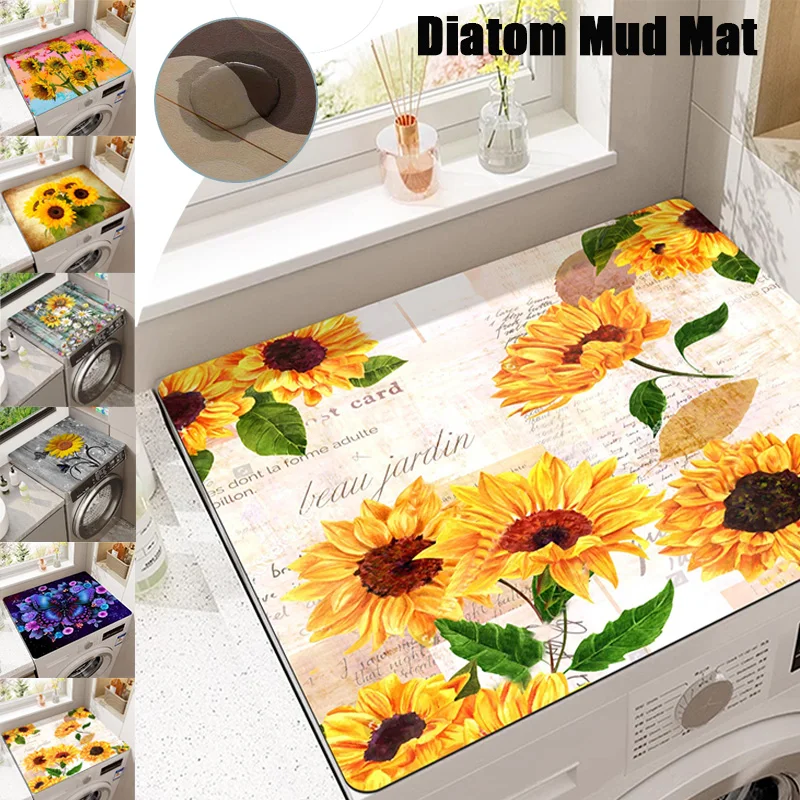 

Sunflower Printed Diatom Mud Washing Machien Mat/Refrigerator Top Dust Mat,Waterproof Heat Resident No-Slip for Home/Kitchen