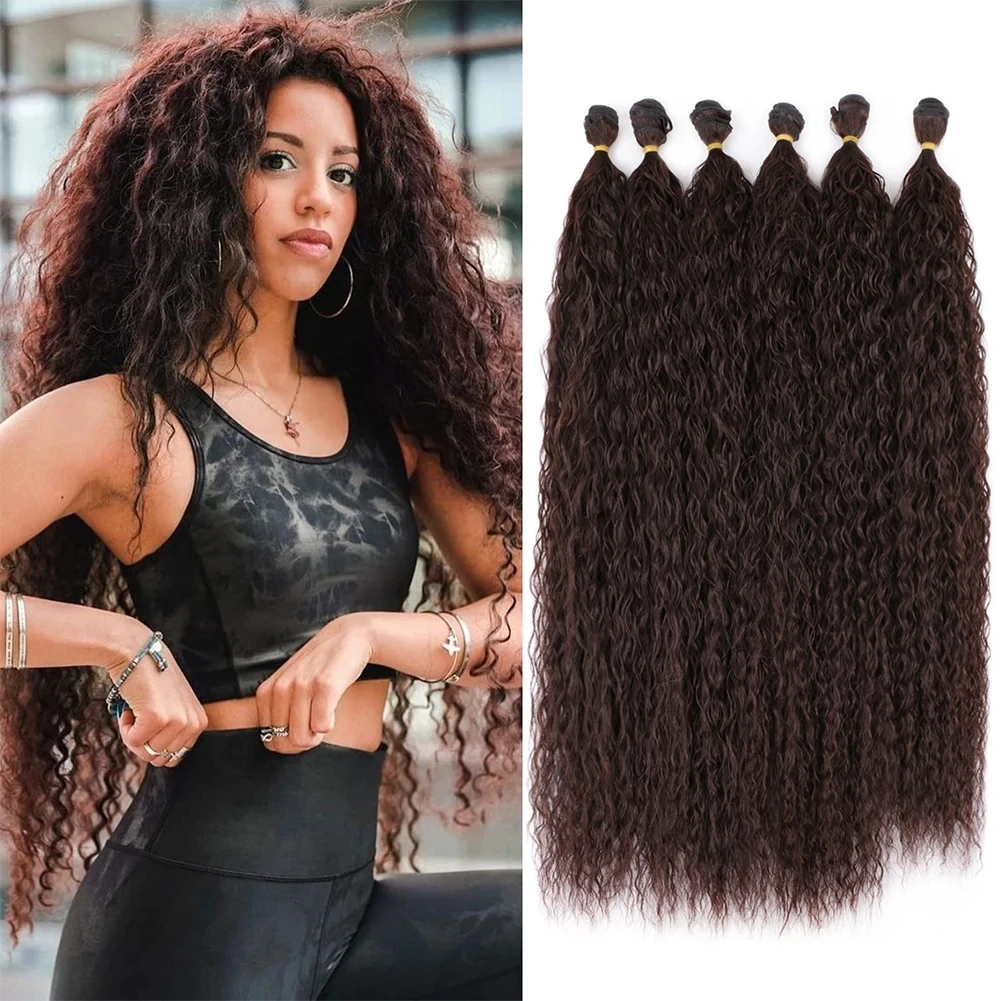 

Synthetic Afro Kinky Curly Hair Bundles Extensions With Closure Long Water Wave Hair Weft Ombre Black Brown Grey Loose Wave Hair