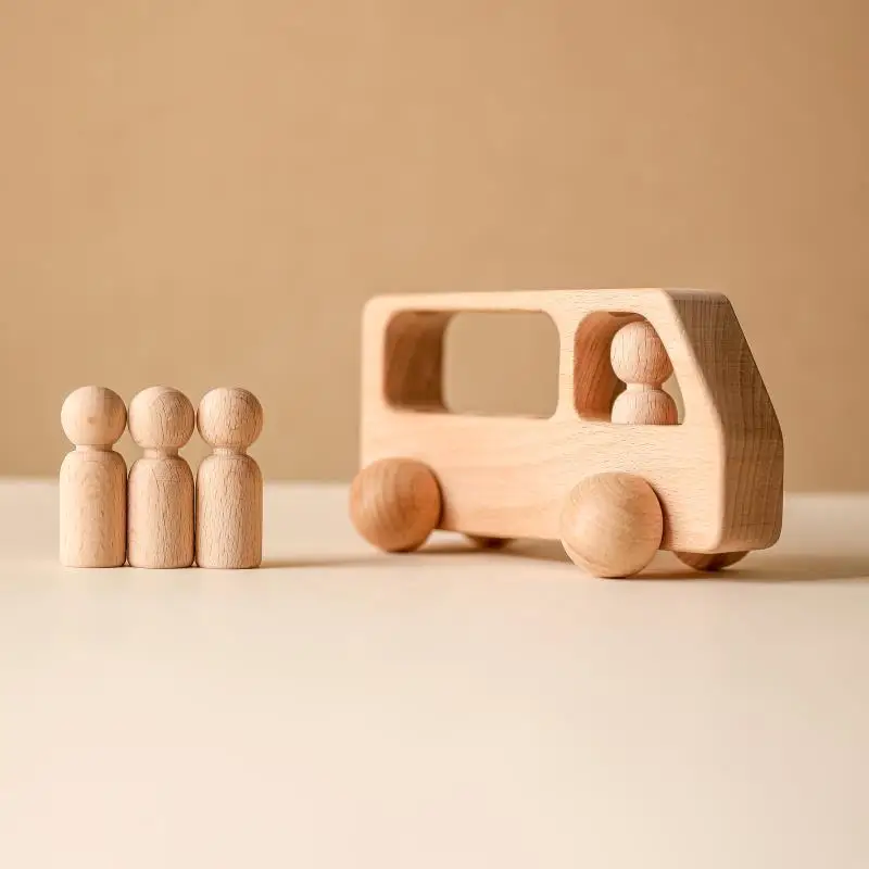 

Wooden Montessori Peg Dolls Bus 1Set Car Toys for Kids Educational Toys Wooden Children Beech Wood Car Blocks Baby Birthday Gift