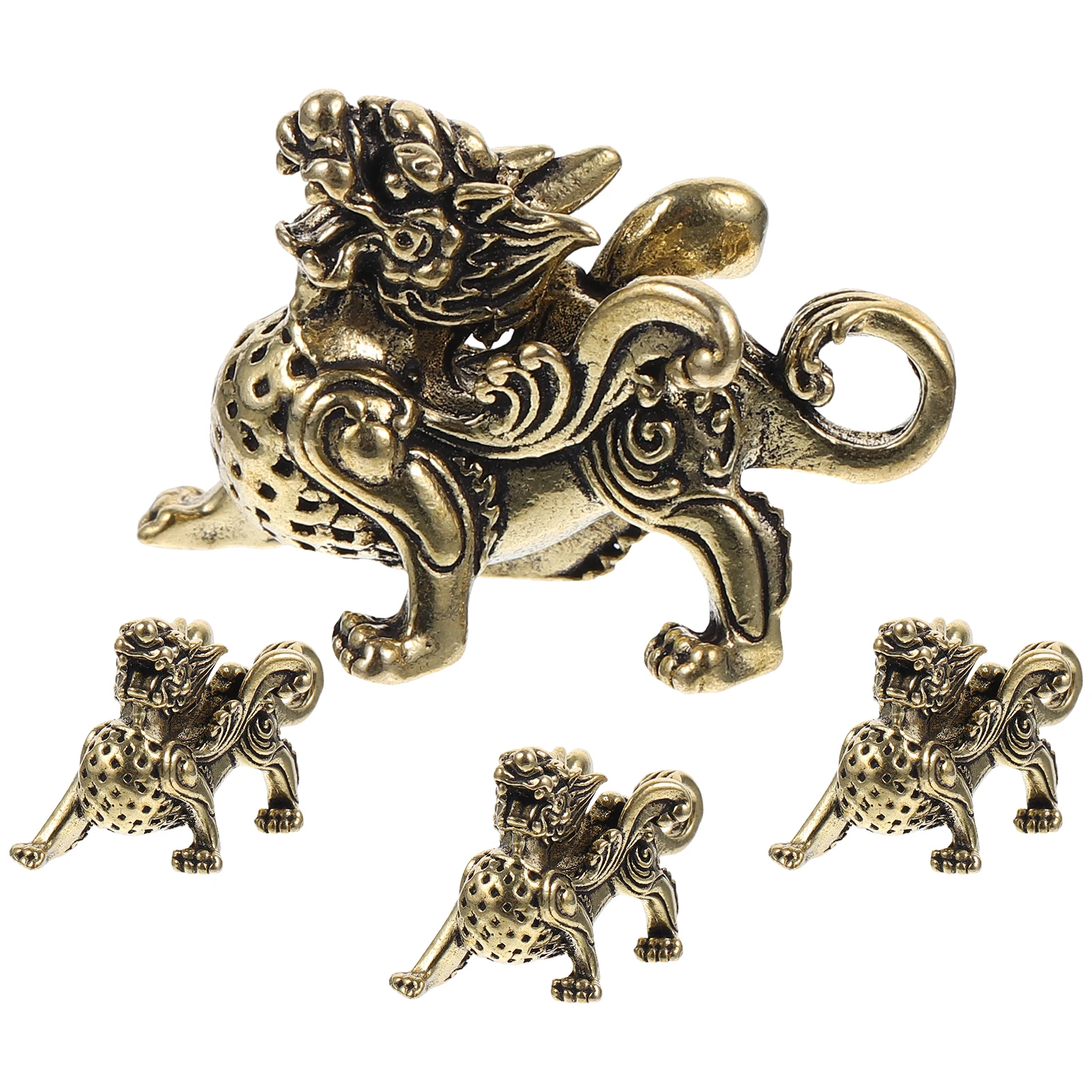 

4 Pcs Copper Pixiu Pendant Keychain Small Size Light Weight Brass Auspicious Beast Charms Decorative Hanging nament DIY Jewelry