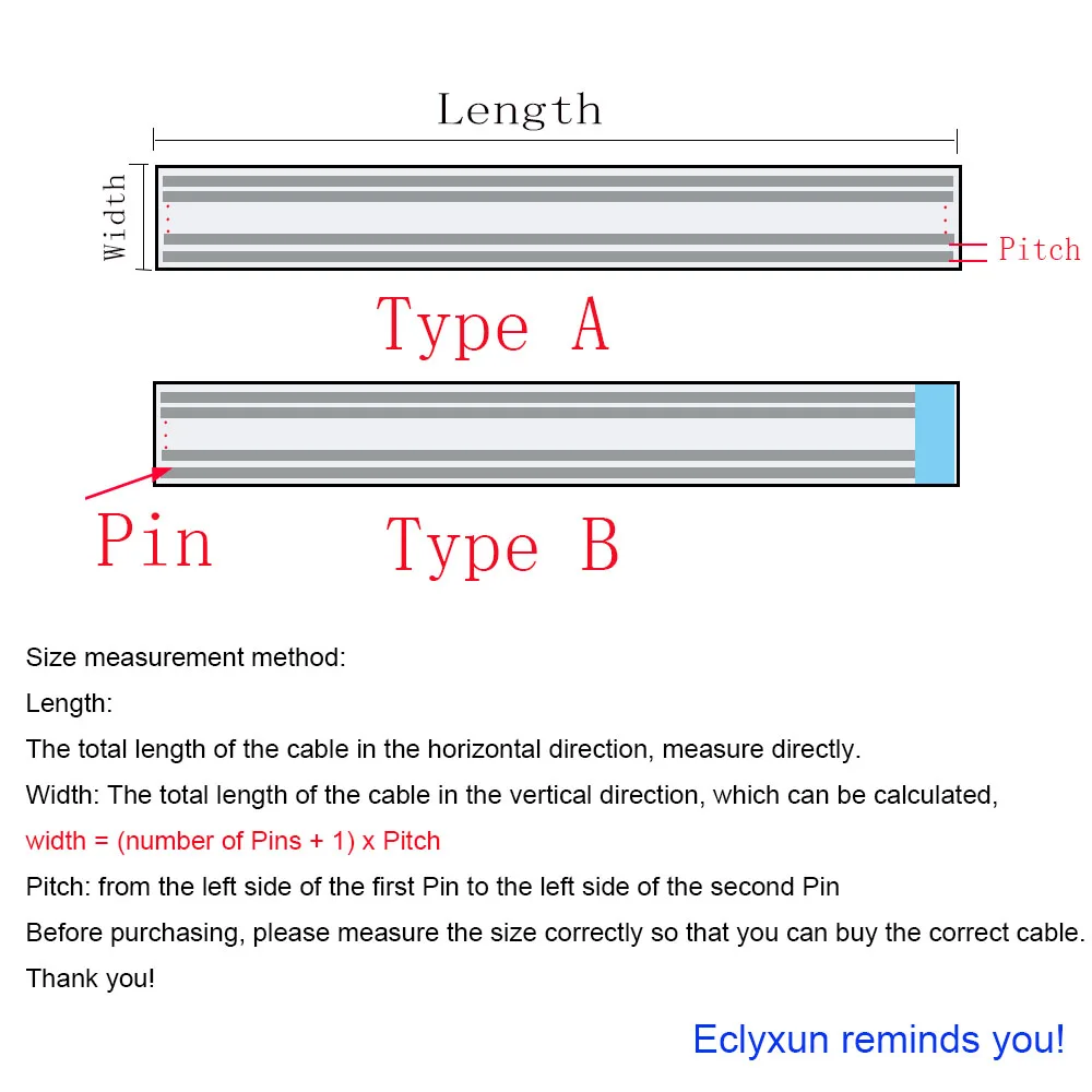 1pcs EClyxun FFC FPC Cable 27P 27 Pin 0.5mm / 1.0mm Pitch 50mm 100mm 150mm 200mm 250mm 300mm Length Type A B Flexible Flat Cable