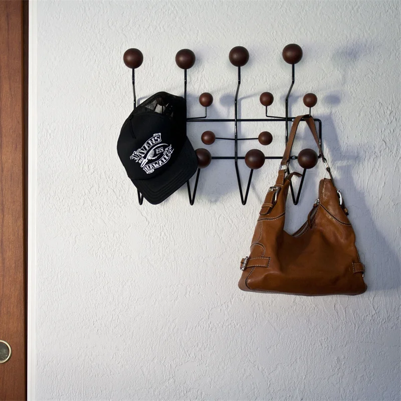 Furniture Hang It All Coat Rack Walnut Wood Balls Metal Hooks Clothes Holder Hat Wall Hanger for Living Room Classic Creative