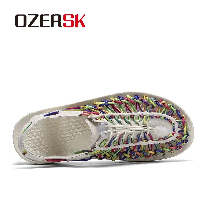 OZERSK Summer Comfortable Men Textile Knitting Upper Eva Outsole Beach Water Shoes, Newest Fashionable Japanese Sandals Men