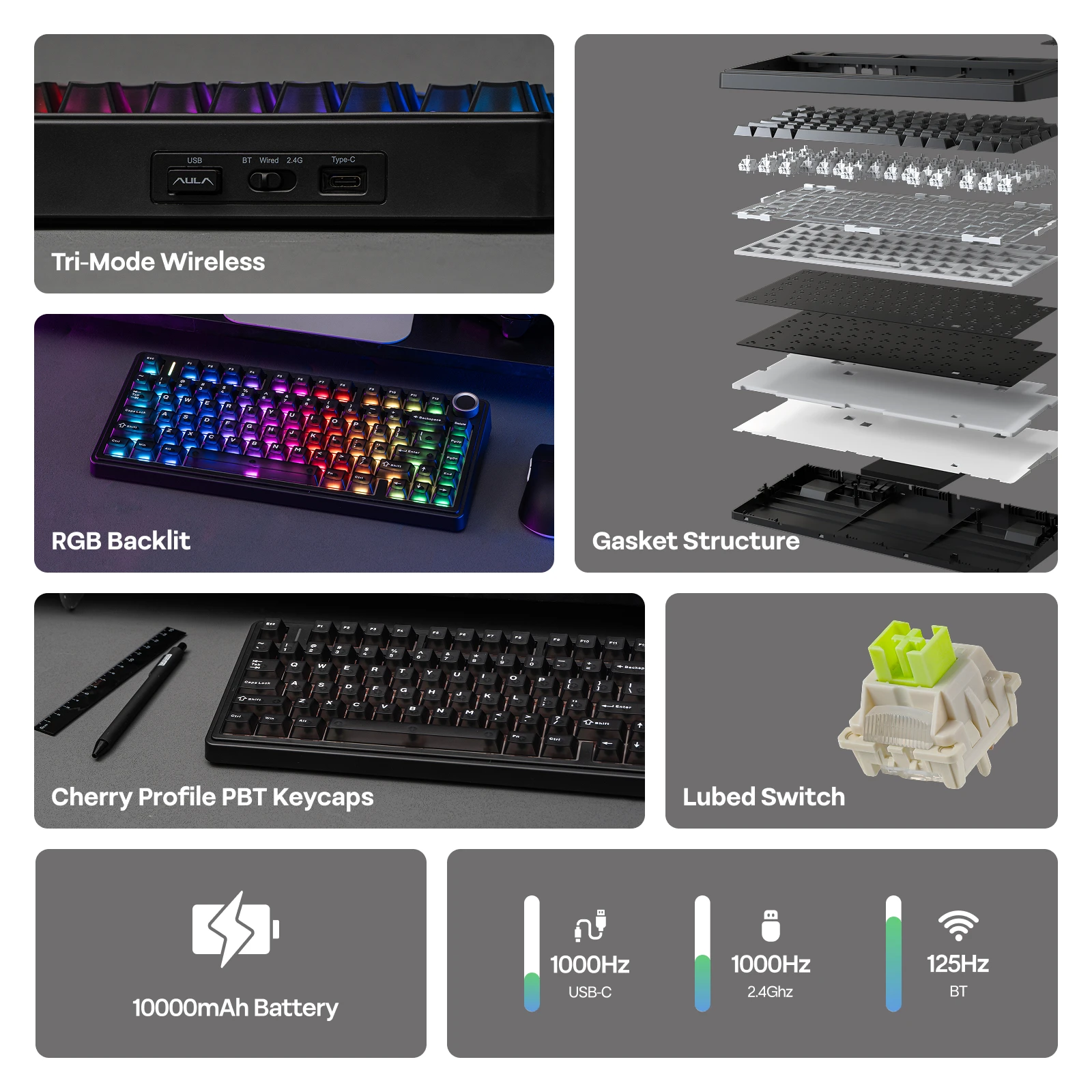 EPOMAKER x AULA F75 Ultra VIA 프로그래밍 가능 75% ANSI US QWERTY 레이아웃 가스켓 유선/블루투스/2.4Ghz 무선 기계식 …
