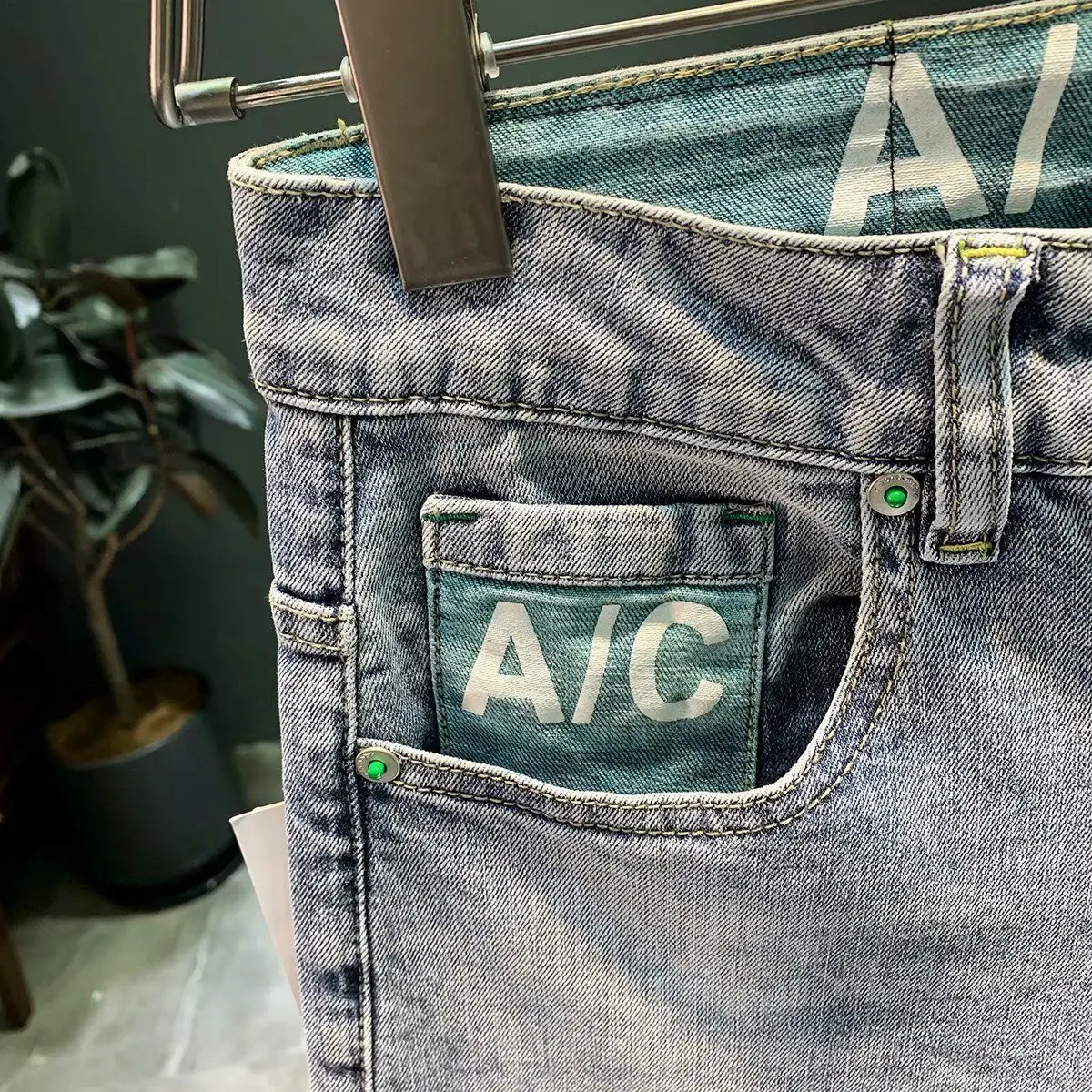 جينز جينز غير رسمي على الطراز الكوري للرجال ، جينز ضيق بقصة ضيقة ، بنطلون مرن ، مصمم أسود ذكر ، فاخر ، الصيف ، #3