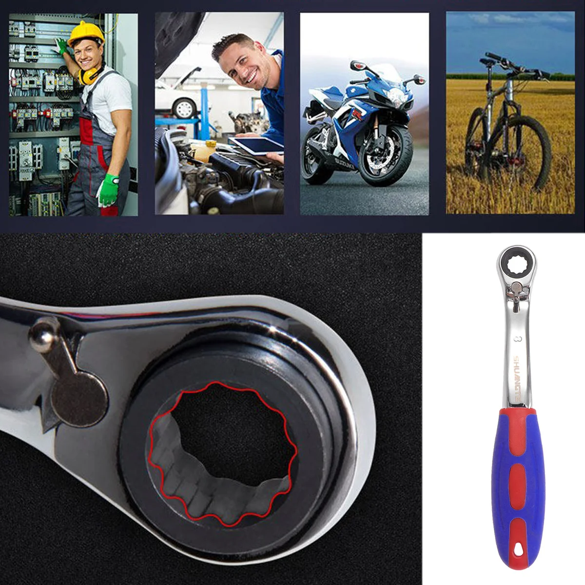 

8Mm Two-Way Ratchet Premium Steel Quick-Release For Tight Spaces Auto Repair Tool Ratchet Wrench Wrench Spanner Tool