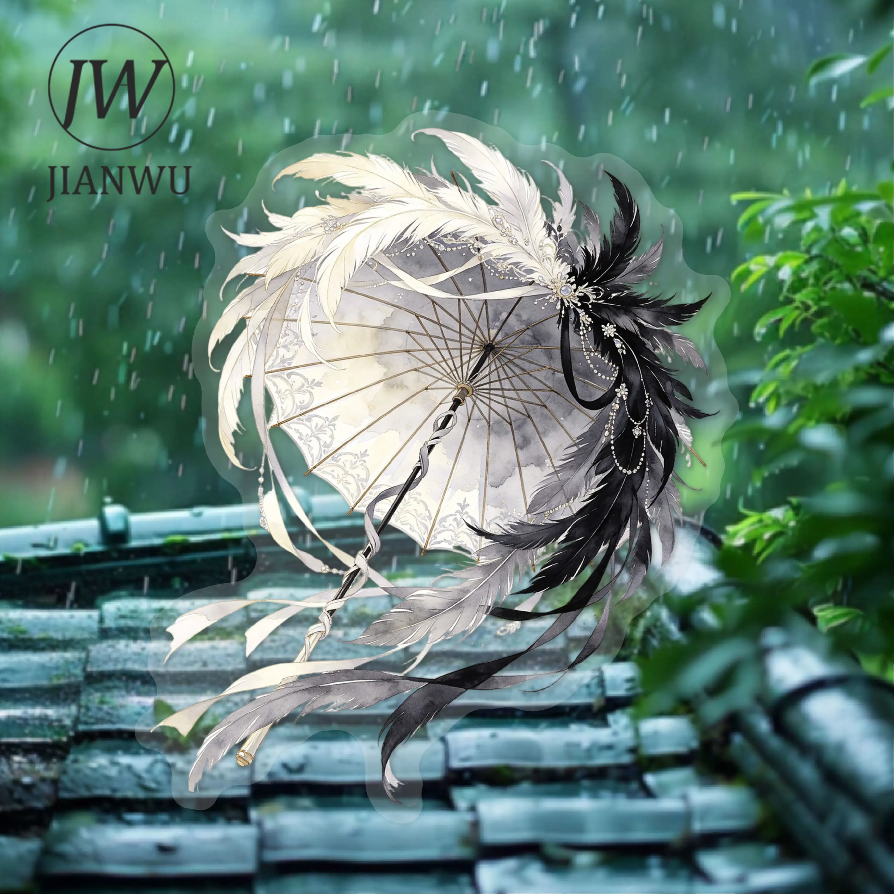JIANWU Vintage Butterfly Flower Umbrella Landscape Material Collage Scrapbooking PET Sticker Creative DIY Journal Stationery view 3